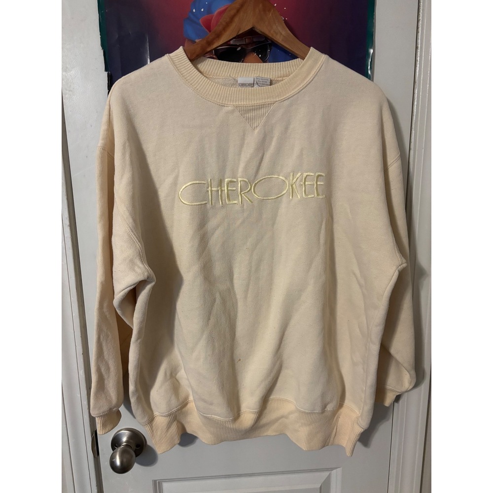 Vintage Cherokee Sweatshirt Mens Large Cream Embroidered Logo Crewneck Pullover